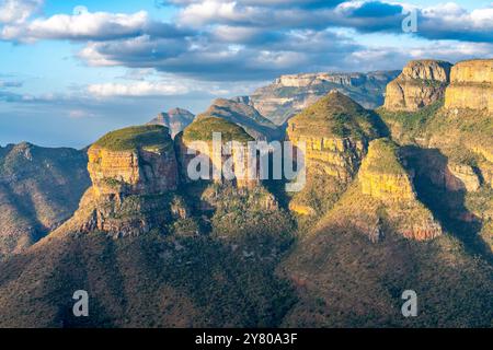 Three Rondavels, three round mountain tops with slightly pointed tops, very similar to the traditional round or oval African homesteads called rondave Stock Photo