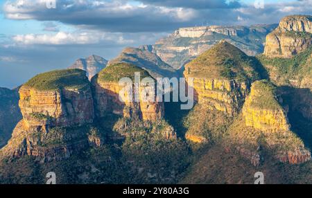 Three Rondavels, three round mountain tops with slightly pointed tops, very similar to the traditional round or oval African homesteads called rondave Stock Photo