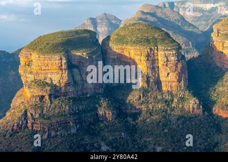 Three Rondavels, three round mountain tops with slightly pointed tops, very similar to the traditional round or oval African homesteads called rondave Stock Photo