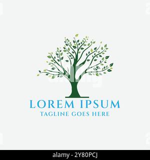 Simple Minimalist Tree of Life Logo, Oak Banyan Maple Tree Illustration Design Stock Vector