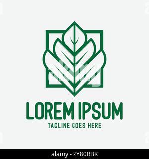 Simple Minimalist Geometric Square Green Plant Tree Leaf for Environment Herb or Nature Logo Design Vector Stock Vector