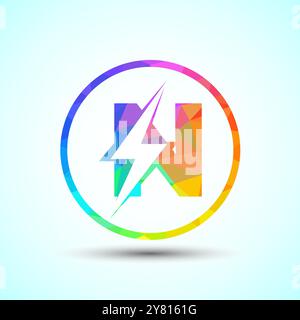 Polygonal Initial letter logo design with lighting thunder bolt, Electric bolt logo template Stock Vector