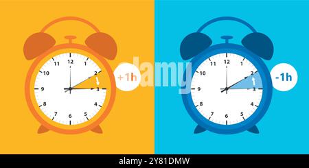 summer time and winter time concept with ringing alarm clock vector illustration Stock Vector