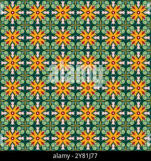 Seamless Azulejo tile. Talavera Pattern. Ceramic tile. Seamless Floral pattern. Stock Vector