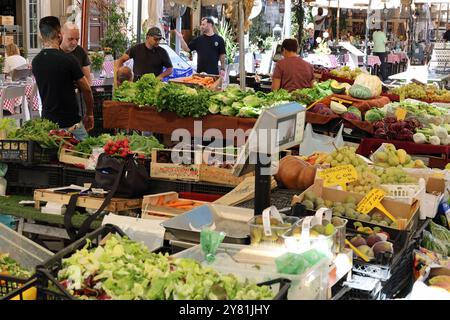 Fruit and Vegetables on Stalls at Campo de' Fiori Market, Rome, Italy Stock Photo