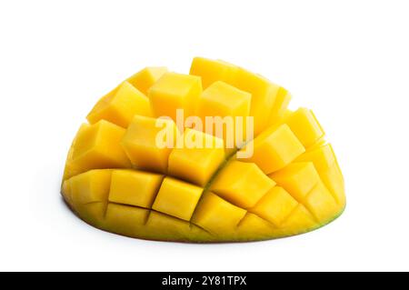 Fresh  mango cubes half isolated on white Stock Photo