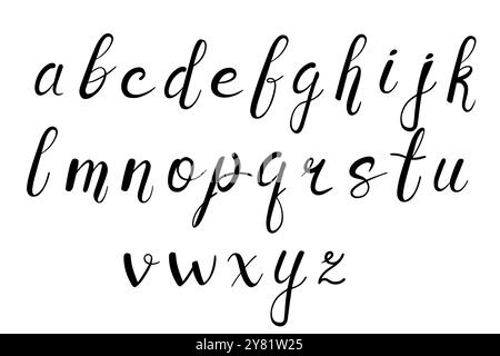 Handwritten alphabet letters in cursive style. Text in modern flair. Hand drawn lettering style, calligraphy. Vector illustration isolated on white ba Stock Vector