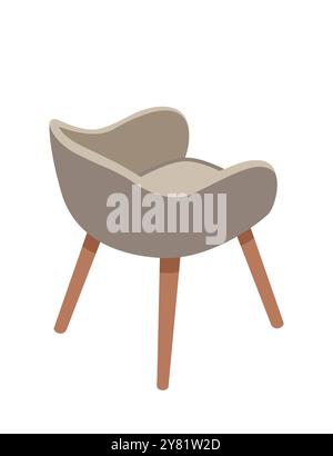 Modern comfortable padded armchair on wooden stand. Isometric style. Chair with pillows. Vector illustration isolated on white background. Stock Vector