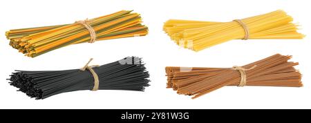Colorful spaghetti tricolore pasta isolated on white background Stock Photo