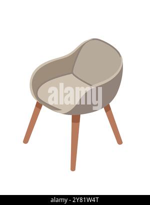Modern comfortable padded armchair on wooden stand. Isometric style. Chair with pillows. Vector illustration isolated on white background. Stock Vector