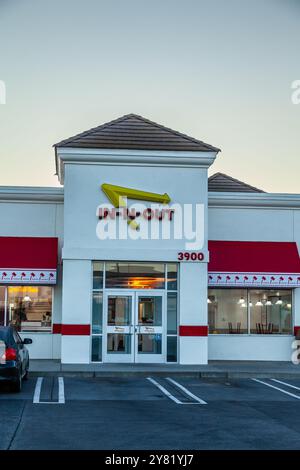 An In n Out burger restaurant in the early morning in Modesto California USA Stock Photo