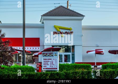 An In n Out burger restaurant in the early morning in Modesto California USA Stock Photo