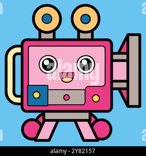 A cute. cartoon style pink camera with big eyes and a friendly smile. Perfect for childrens illustrations. educational materials. and fun digital desi Stock Vector