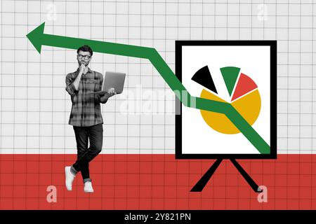 Collage artwork sketch of business confident man working analyzing graphic diagram trading concept isolated on drawing background Stock Photo