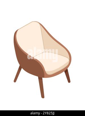 Modern comfortable padded armchair on wooden stand. Isometric style. Chair with pillows. Vector illustration isolated on white background. Stock Vector