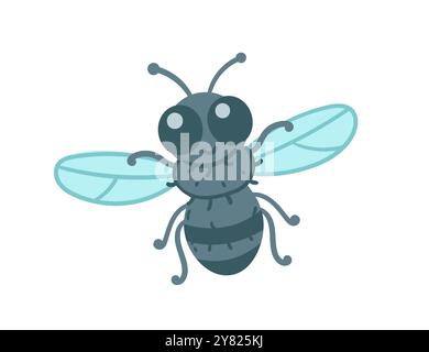 Cute cartoon fly with a smiling face. Funny insect design. Vector illustration isolated on white background. Stock Vector