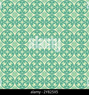 Talavera pattern Green Color. Azulejos portugal. Turkish ornament. Moroccan tile mosaic Stock Vector