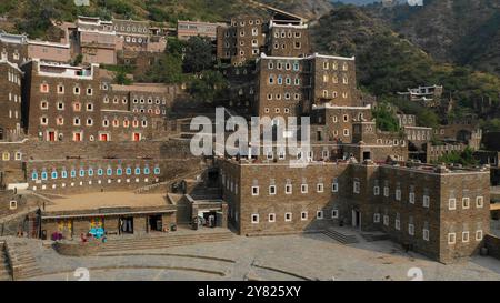 Rijal Almaa heritage village aerial view, Asir province, Rijal Alma, Saudi Arabia Stock Photo