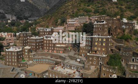 Rijal Almaa heritage village aerial view, Asir province, Rijal Alma, Saudi Arabia Stock Photo