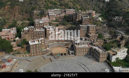 Rijal Almaa heritage village aerial view, Asir province, Rijal Alma, Saudi Arabia Stock Photo