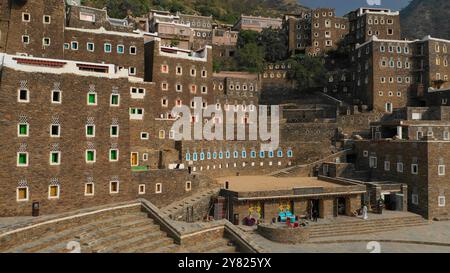 Rijal Almaa heritage village aerial view, Asir province, Rijal Alma, Saudi Arabia Stock Photo