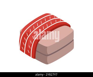 Isometric soft pouf furniture with red blanket. Modern soft seat chair. Vector illustration isolated on white background Stock Vector