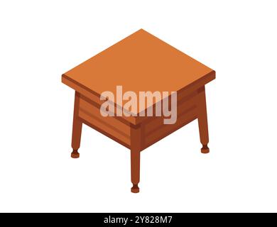 Isometric wooden bedside table. Dark brown wood surface, simple shaped desk. Vector illustration isolated on white background Stock Vector