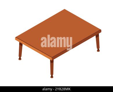 Isometric wooden coffee table. Dark brown wood surface, simple shaped desk. Vector illustration isolated on white background Stock Vector