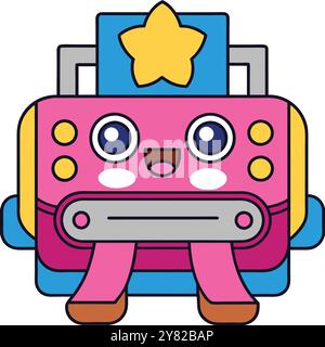 Cute and friendly cartoon illustration of a pink printer with a yellow star on top. Perfect for kids. education. and technology related projects. Stock Vector