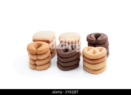 Various  shaped Danish butter cookies isolated on white background Stock Photo