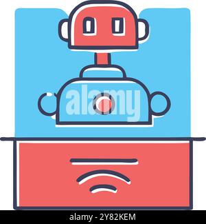 A colorful cartoon illustration of a robot with antennas and a wifi signal.  Perfect for representing AI. technology. automation. or the internet of t Stock Vector