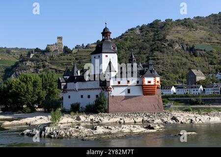 Pfalzgrafenstein Castle (the Pfalz) on Falkenau Island on the river Rhine Stock Photo