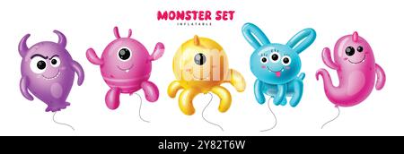 Monsters balloons characters vector set design. Halloween monsters balloon character collection floating in white isolated background. Vector Stock Vector