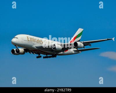 Frankfurt, Hessen, Germany - August 13 2024: Emirates Airbus A380-861 A6-EUA FRA Frankfurt Airport Stock Photo