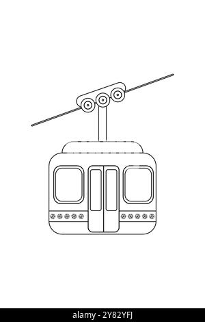 Coloring, winter cable car, illustration on white background. Vector isolated Stock Vector