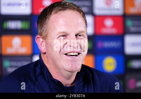 Gent manager Wouter Vrancken during a press conference at Stamford ...