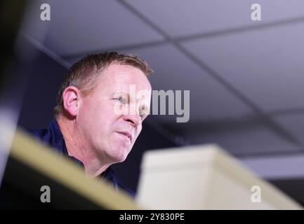 Gent manager Wouter Vrancken during a press conference at Stamford ...