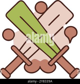 A playful illustration of two crossed baseball bats with a stylized ball in the center. The design is perfect for branding. web graphics. and social m Stock Vector