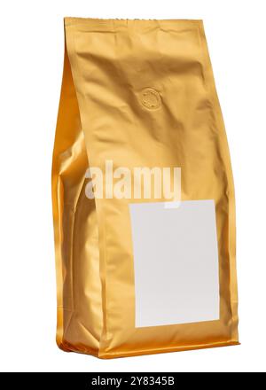 Gold Packaging Bag with Blank Label Stock Photo
