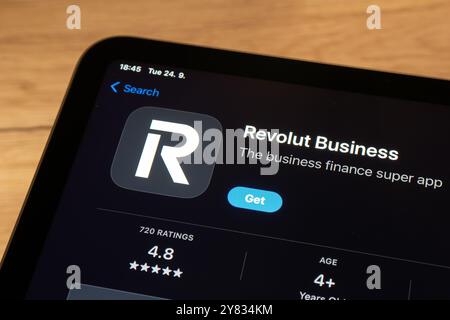 OSTRAVA, CZECHIA - SEPTEMBER 24, 2024: App store with brand new Revolut Business application for entrepreneurs Stock Photo