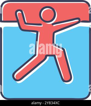 A simple and colorful icon depicting a stick figure person inside a square. representing the concept of inside or within. Perfect for presentations. w Stock Vector