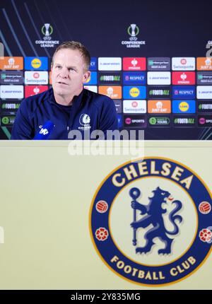 Gent manager Wouter Vrancken during a press conference at Stamford ...