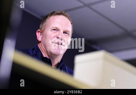 Gent manager Wouter Vrancken during a press conference at Stamford ...