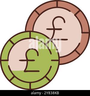 A simple. cartoon style illustration of two coins with the Pound Sterling symbol. Perfect for representing finance. money. and the UK economy. Stock Vector