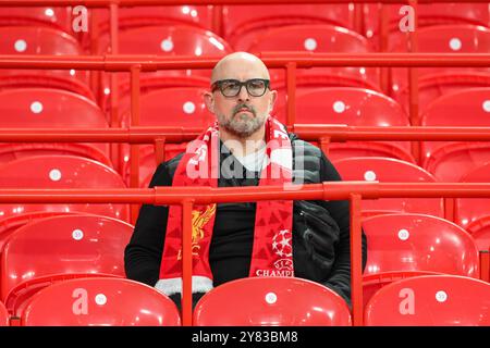 Liverpool, UK. 02nd Oct, 2024. A Liverpool fan arrive at Anfield prior to the UEFA Champions League - League Stage match Liverpool vs Bologna at Anfield, Liverpool, United Kingdom, 2nd October 2024 (Photo by Craig Thomas/News Images) in Liverpool, United Kingdom on 10/2/2024. (Photo by Craig Thomas/News Images/Sipa USA) Credit: Sipa USA/Alamy Live News Stock Photo