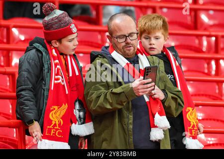 Liverpool, UK. 02nd Oct, 2024. Liverpool fans arrive at Anfield prior to the UEFA Champions League - League Stage match Liverpool vs Bologna at Anfield, Liverpool, United Kingdom, 2nd October 2024 (Photo by Craig Thomas/News Images) in Liverpool, United Kingdom on 10/2/2024. (Photo by Craig Thomas/News Images/Sipa USA) Credit: Sipa USA/Alamy Live News Stock Photo