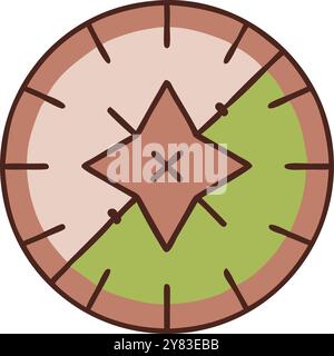 A circular icon featuring a stylized star in the center. divided by a diagonal line. with one half in green and the other in pink. The icon is perfect Stock Vector