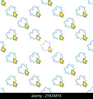 Mouse Click on Jigsaw Puzzle vector concept colored seamless pattern Stock Vector