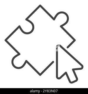 Mouse Cursor on Jigsaw Puzzle vector concept outline icon or symbol Stock Vector