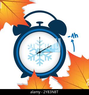 time changeover to winter time with autumn leaves vector illustration EPS10 Stock Vector